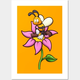 Cartoon Bee On Flower Posters and Art